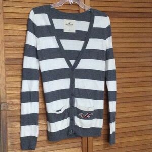 Hollister Gray and White Striped Sweater